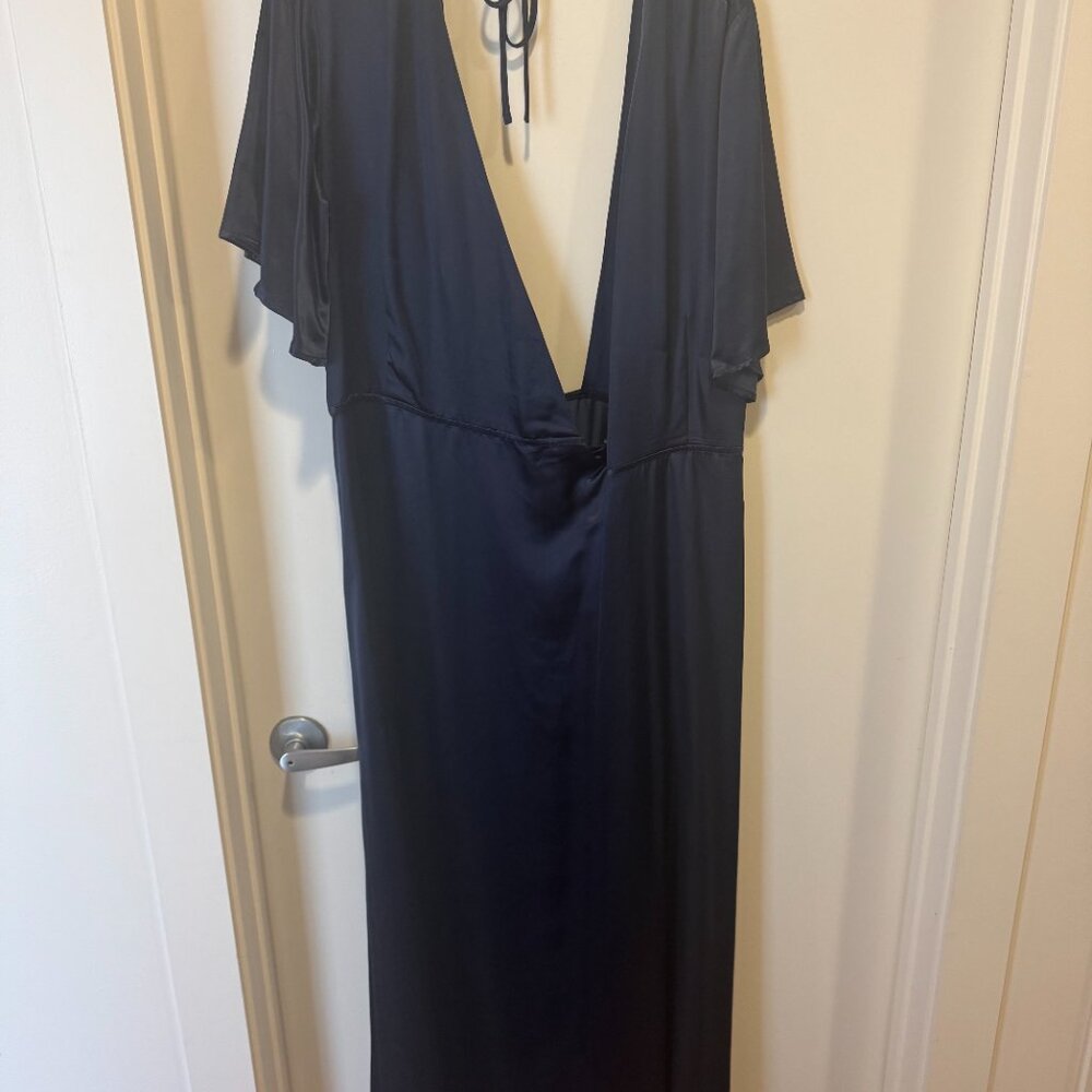 WHIMSY + ROE Navy Silk Long Wrap Dress
